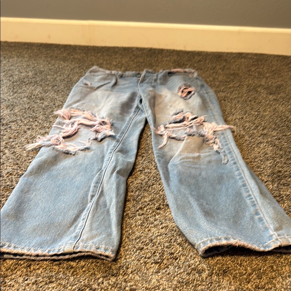Cello Distressed Flare Jeans in Light Blue